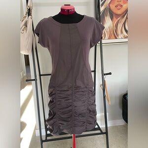 Avec Les Filles Ruched Midi Dress in Plum
